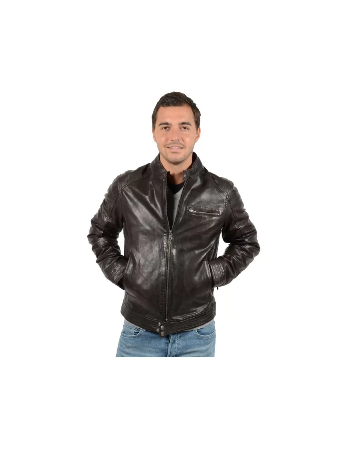 Daytona Blouson Cuir Homme<Blouson cuir en agneau ref_day32228 Marron