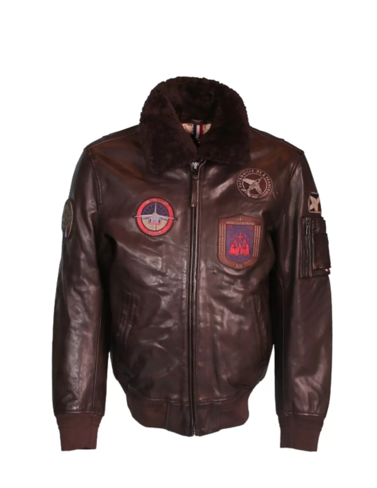 PATROUILLE DE FRANCE Pilote Et Teddy Cuir<Blouson cuir ref 54742 Marron