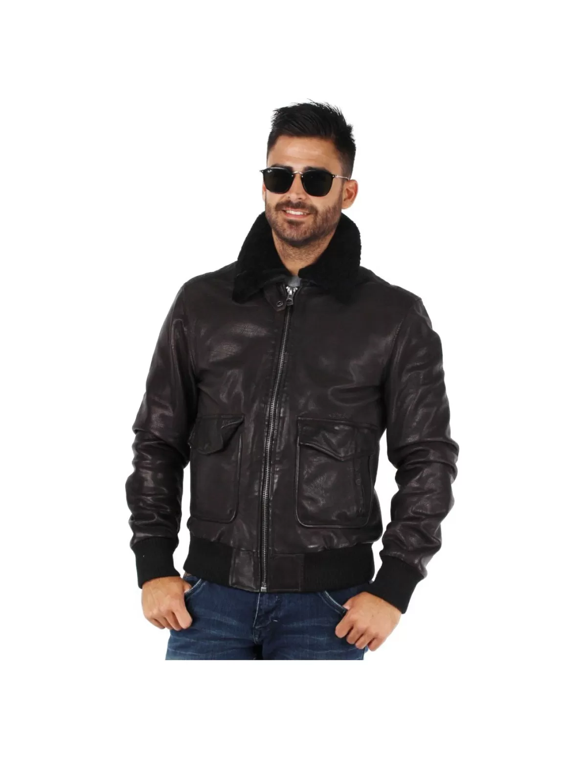 Daytona Pilote Et Teddy Cuir<Blouson en cuir ref 44557 Marron