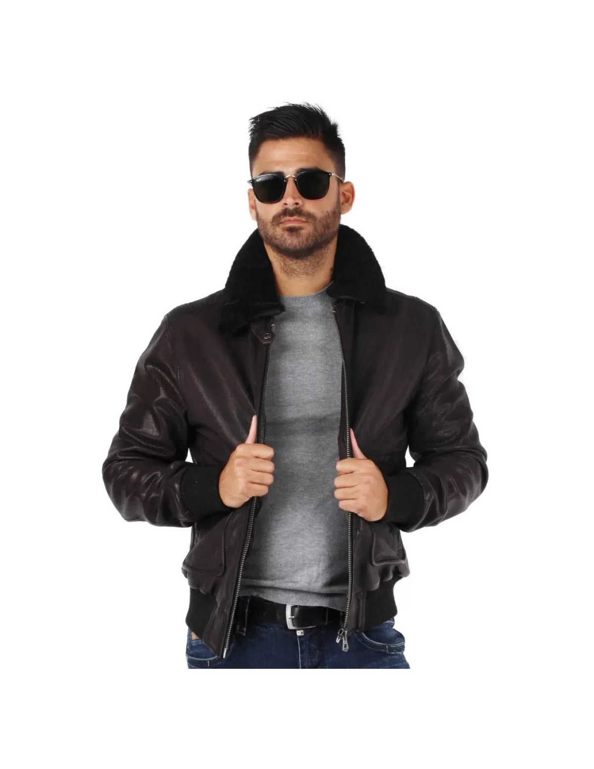 Daytona Pilote Et Teddy Cuir<Blouson en cuir ref 44557 Marron