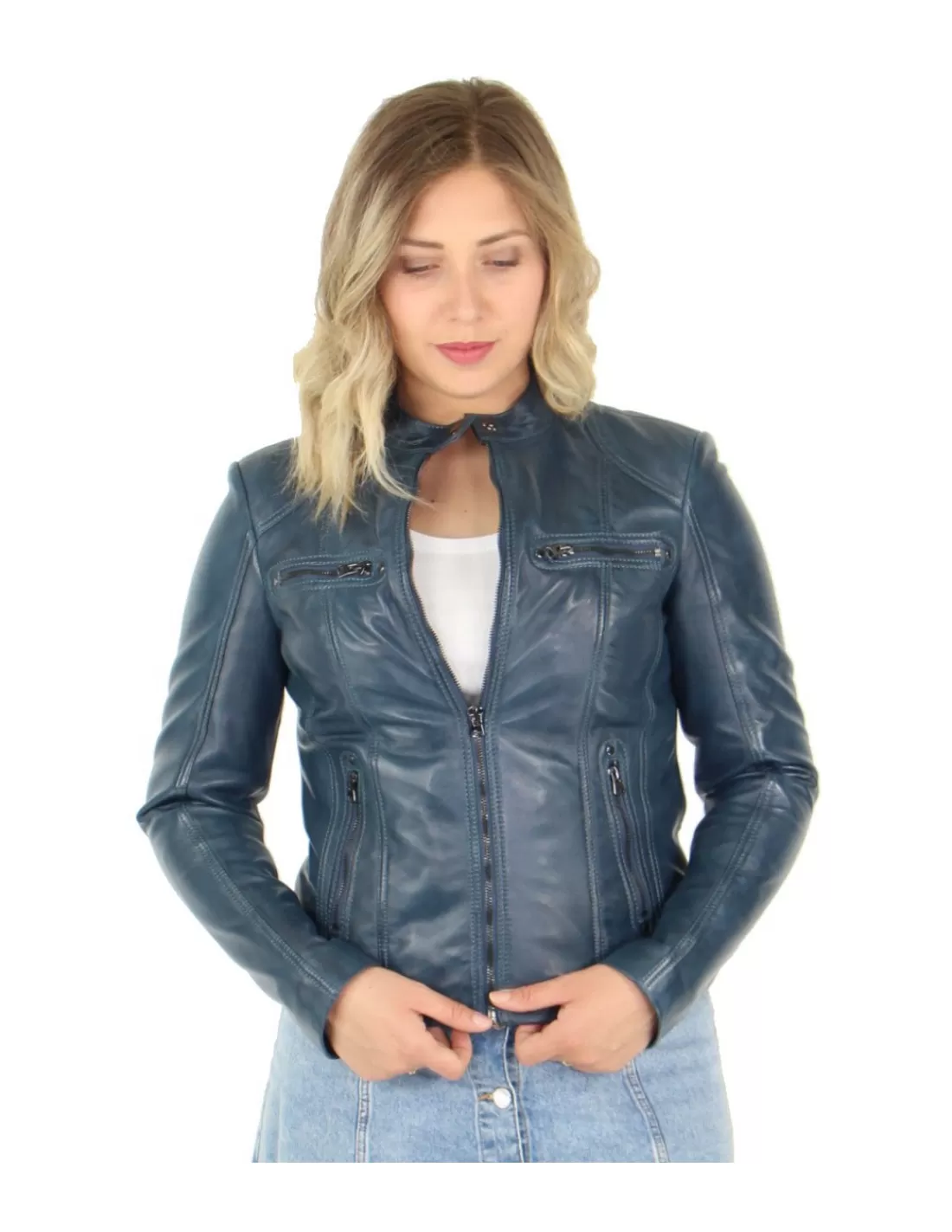 Best Sale Blouson en cuir agneau ref_45400 Femme Blouson Cuir Femme