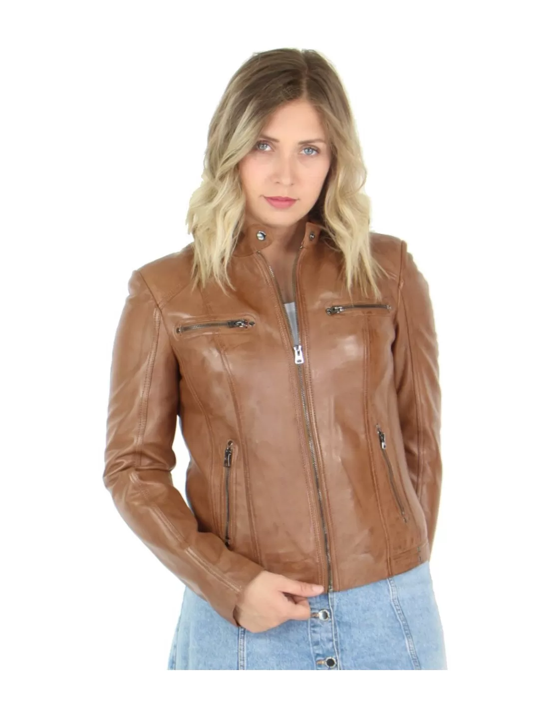 Best Sale Blouson en cuir agneau ref_45400 Gold Femme Blouson Cuir Femme