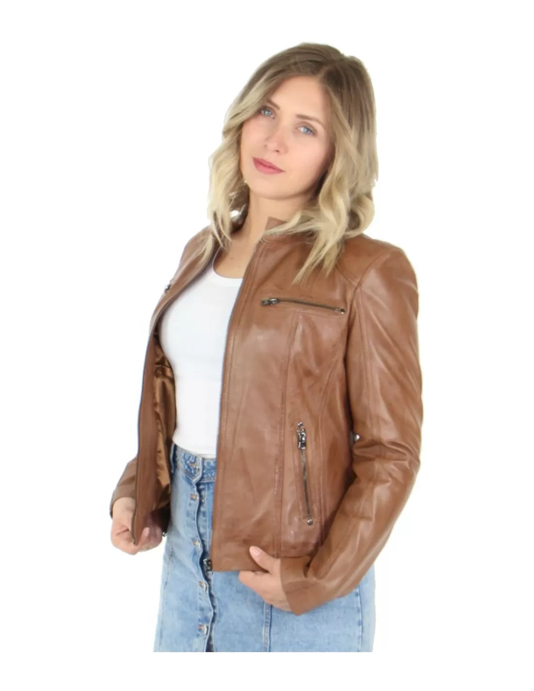 Best Sale Blouson en cuir agneau ref_45400 Gold Femme Blouson Cuir Femme