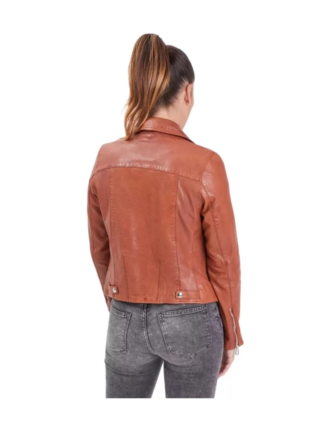 Hot Blouson en cuir femme Ref 54124 Cognac Femme Style Perfecto Femme