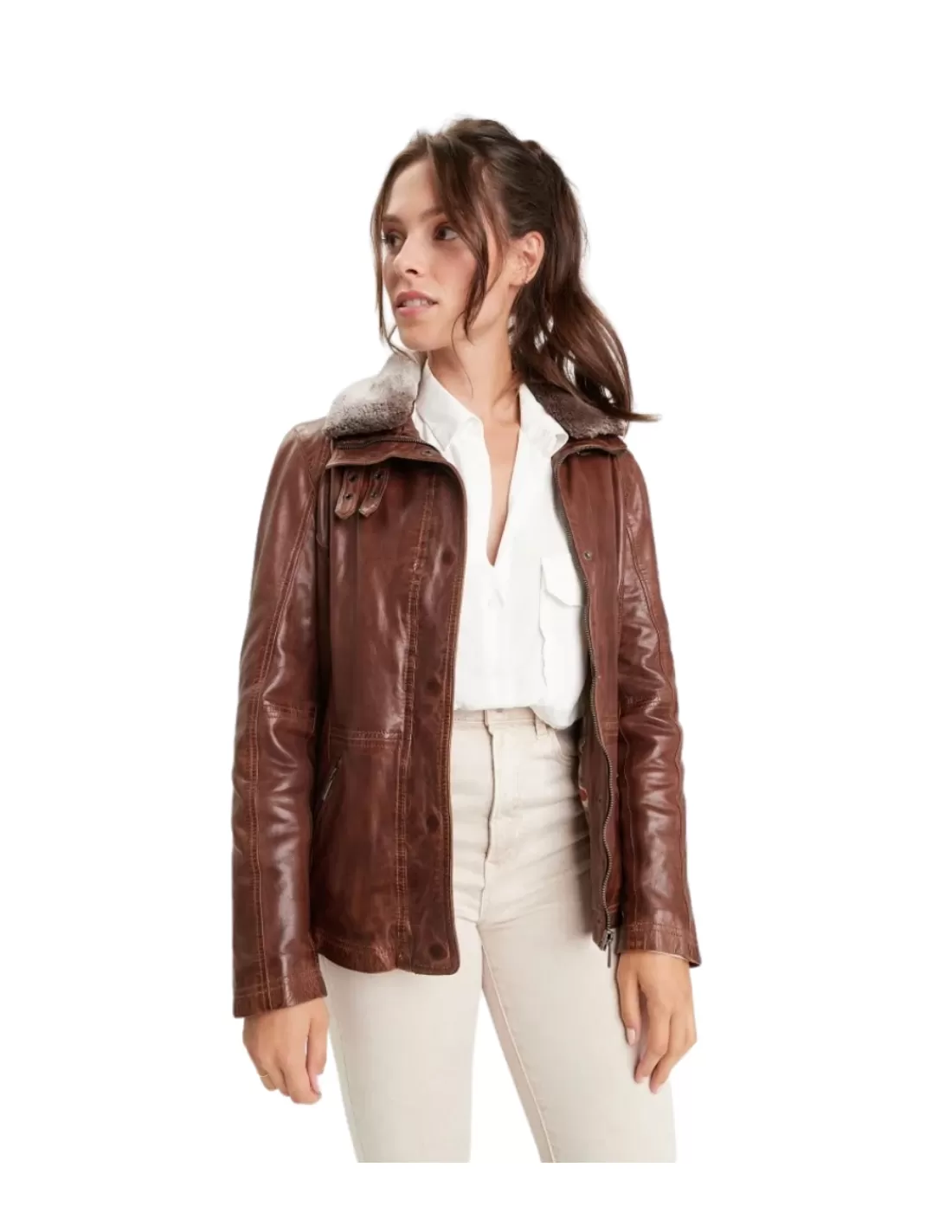 Cheap Blouson en cuir femme Ref 58593 RBROWN Femme Blouson Cuir Femme