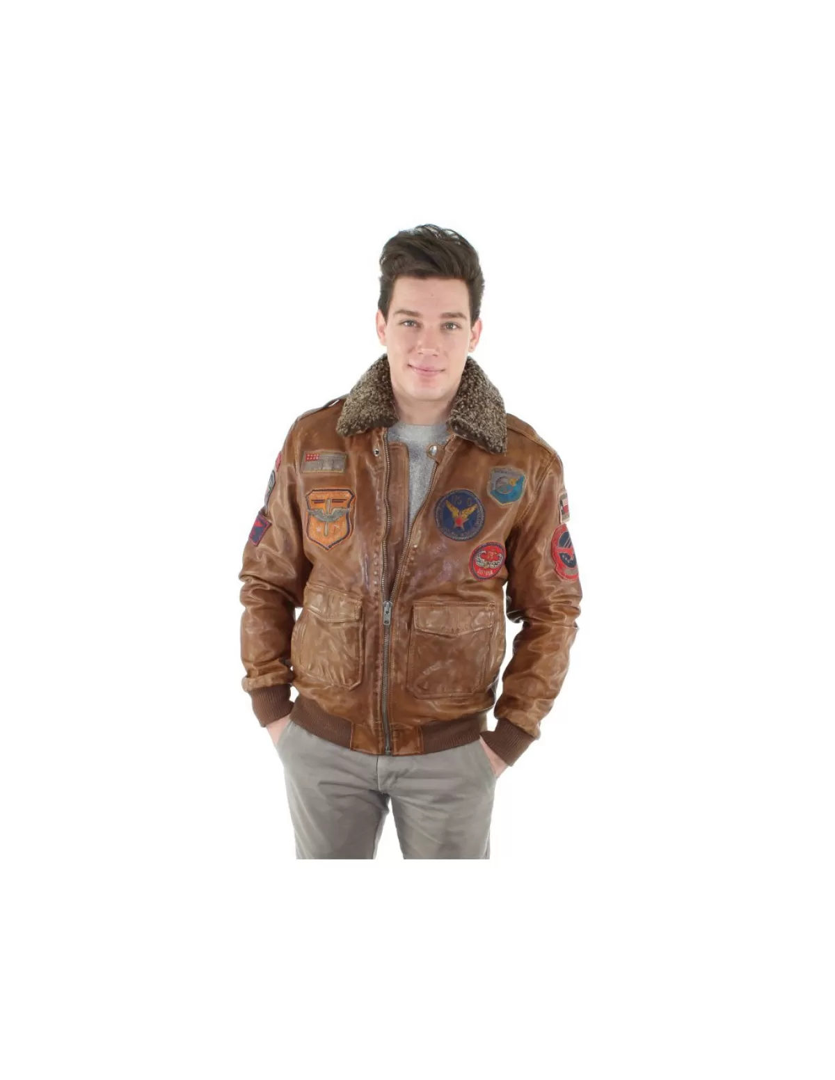 Daytona Pilote Et Teddy Cuir | Blouson Cuir Homme<Blouson en cuir Homme ref 29734 cognac Marron