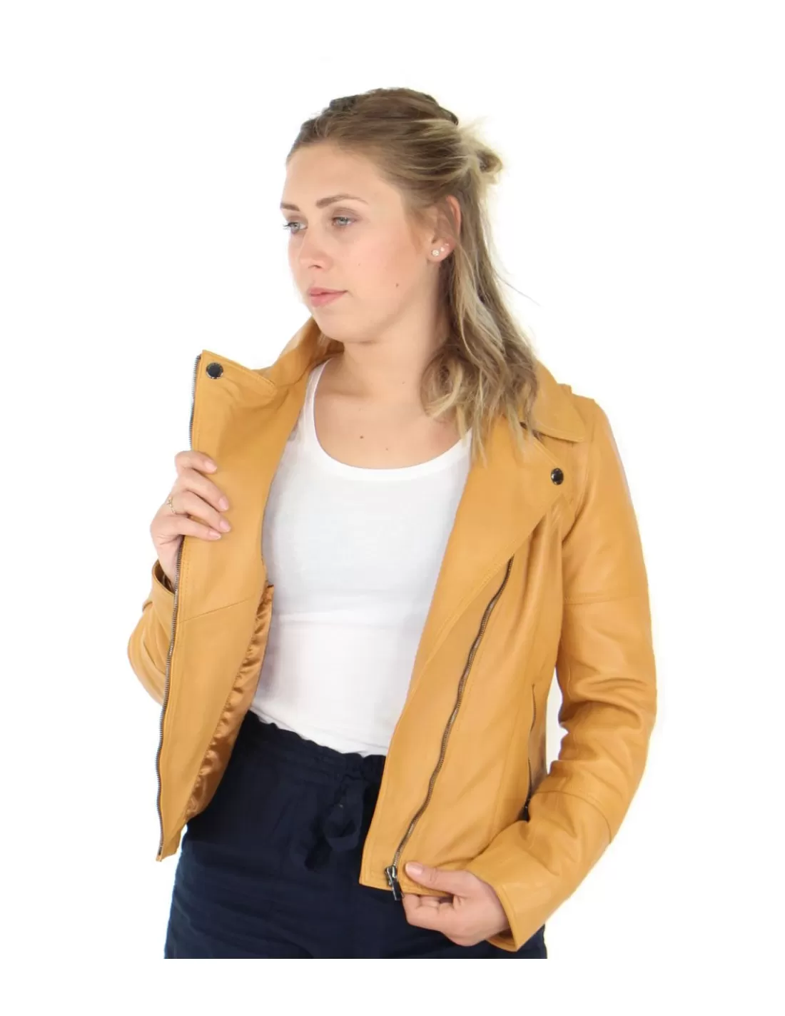 Sale Blouson en cuir LOVELY ref 40744 Miel Femme Style Perfecto Femme