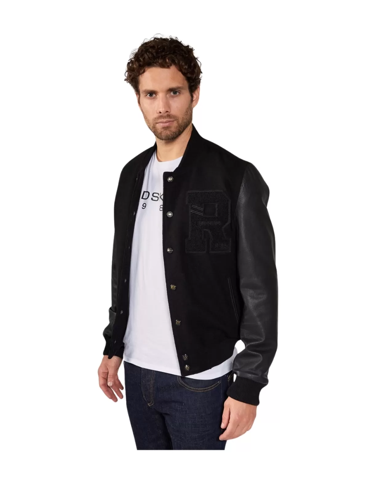 Redskins Pilote Et Teddy Cuir<Blouson en cuir Oxford Hatch Ref 58063 Noir