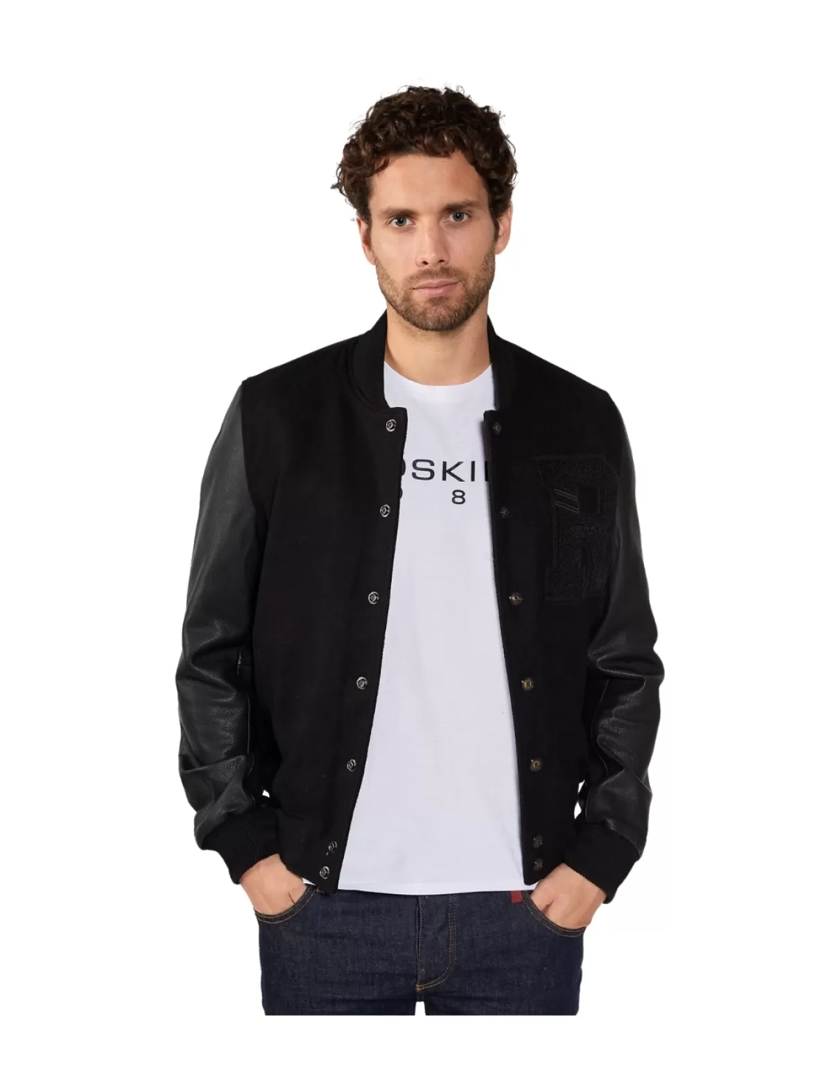 Redskins Pilote Et Teddy Cuir<Blouson en cuir Oxford Hatch Ref 58063 Noir