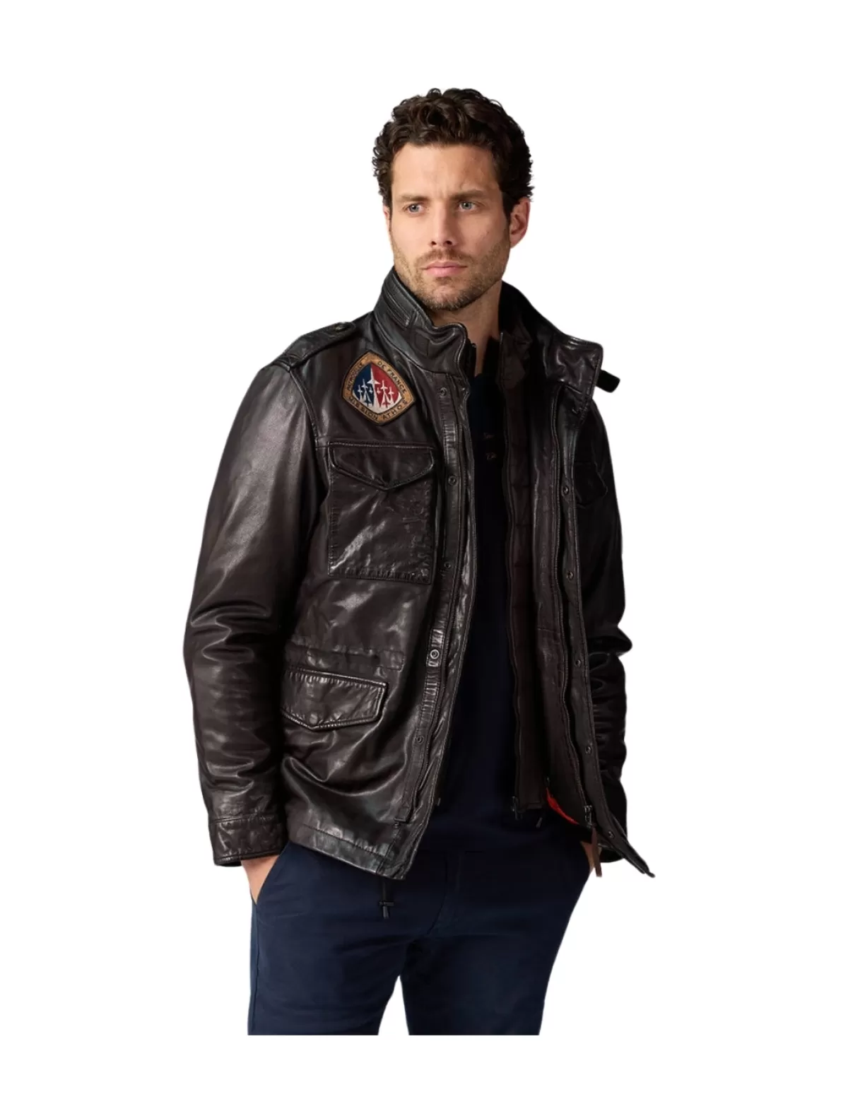 PATROUILLE DE FRANCE Blouson Cuir Homme<Blouson homme Ref 64002 fonce Marron