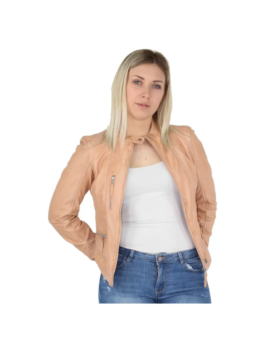 Best Blouson Each en cuir ref_40522 Clair Femme Blouson Cuir Femme