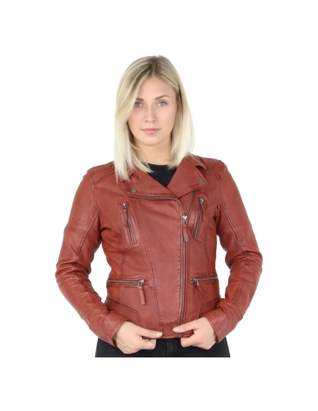 Flash Sale Blouson en cuir ref_35282 Rust Femme Style Perfecto Femme