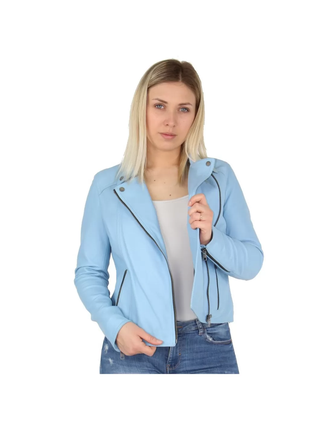 New Blouson Melina en cuir ref_45539 clair Femme Style Perfecto Femme