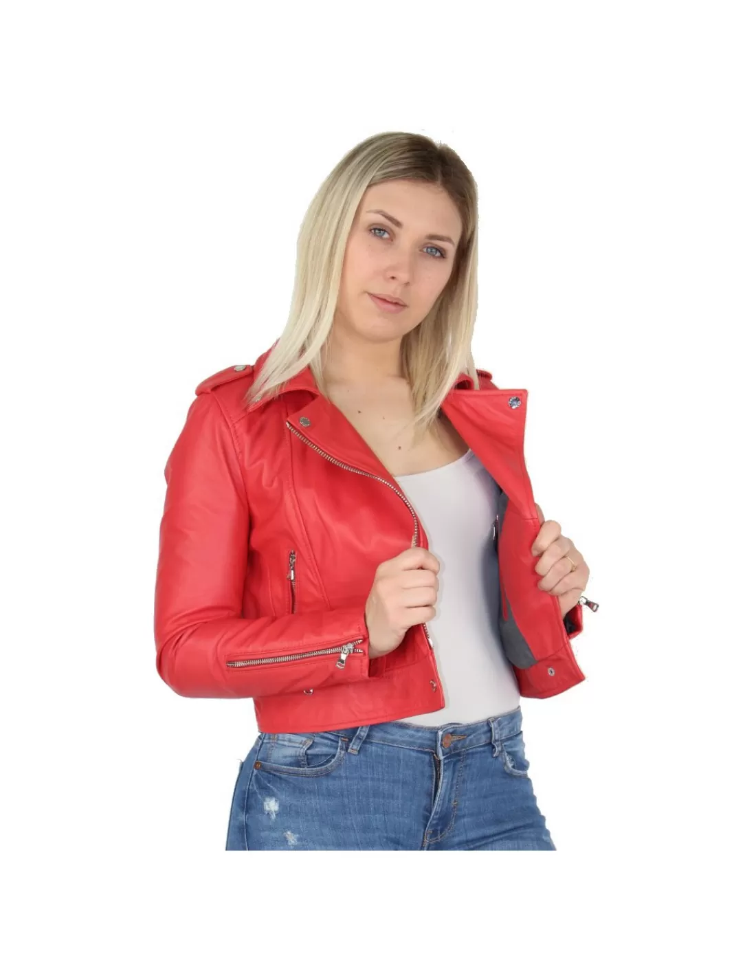 Clearance Blouson Yoko en cuir ref_40521 Prune Femme Style Perfecto Femme