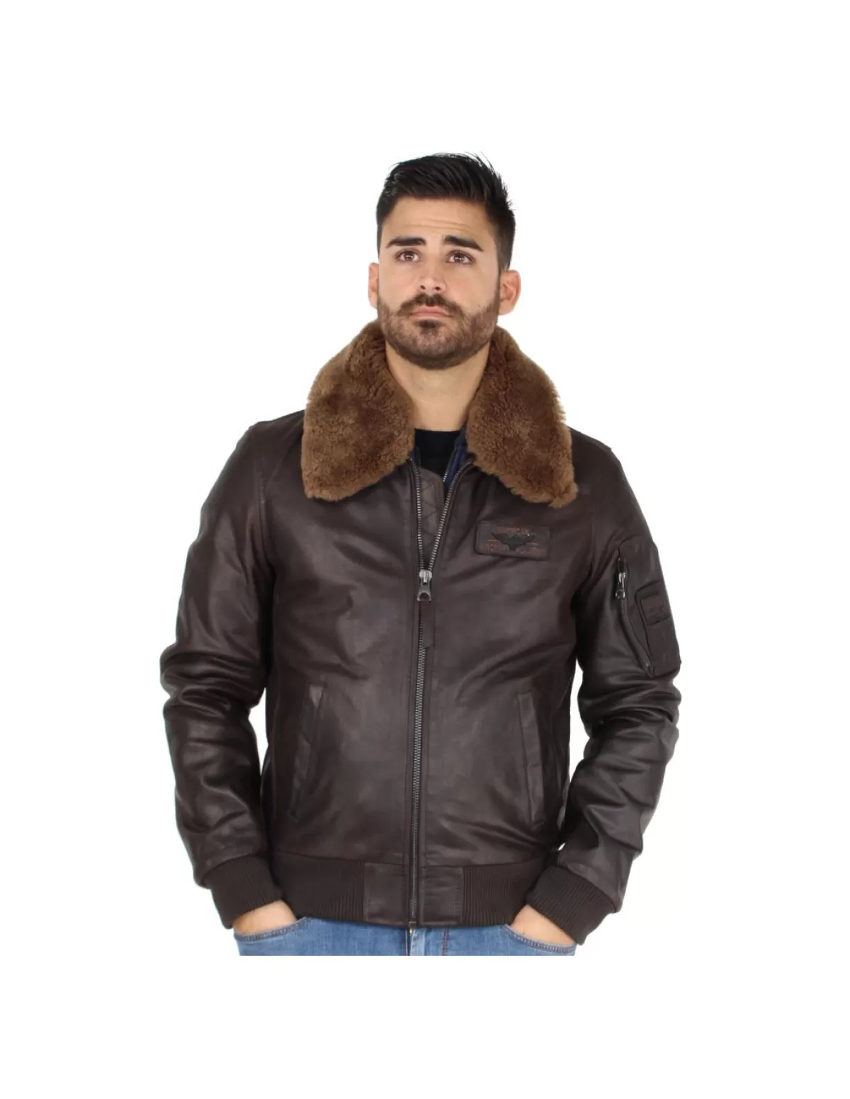 Redskins Pilote Et Teddy Cuir<Blouson commander striking en cuir ref 41594 TGO Marron