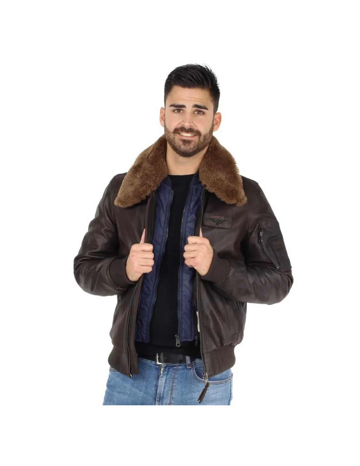 Redskins Pilote Et Teddy Cuir<Blouson commander striking en cuir ref 41594 TGO Marron