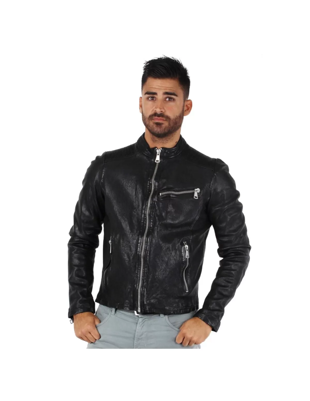 Redskins Blouson Cuir Homme<Blouson Cross Janeiro en cuir ref_44189 Noir