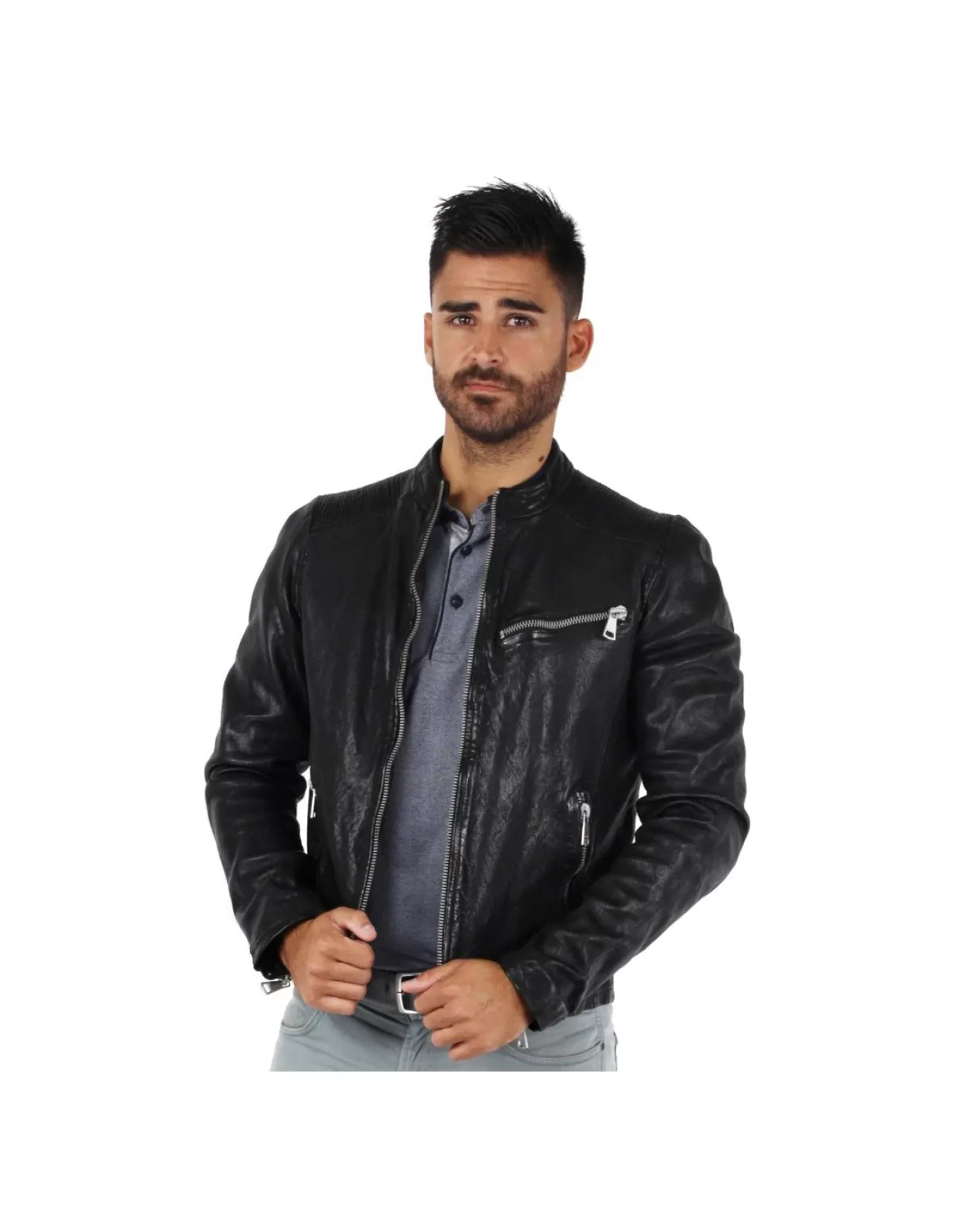 Redskins Blouson Cuir Homme<Blouson Cross Janeiro en cuir ref_44189 Noir