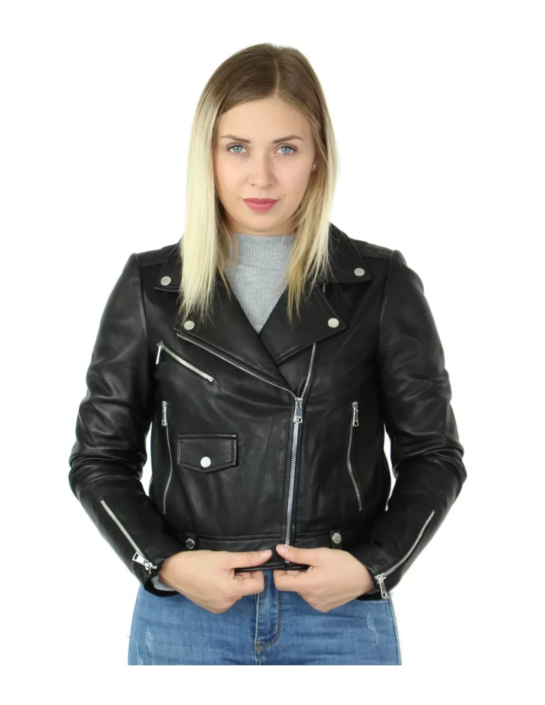 Best Blouson Martin Sisley en cuir ref_47585 Femme Style Perfecto Femme