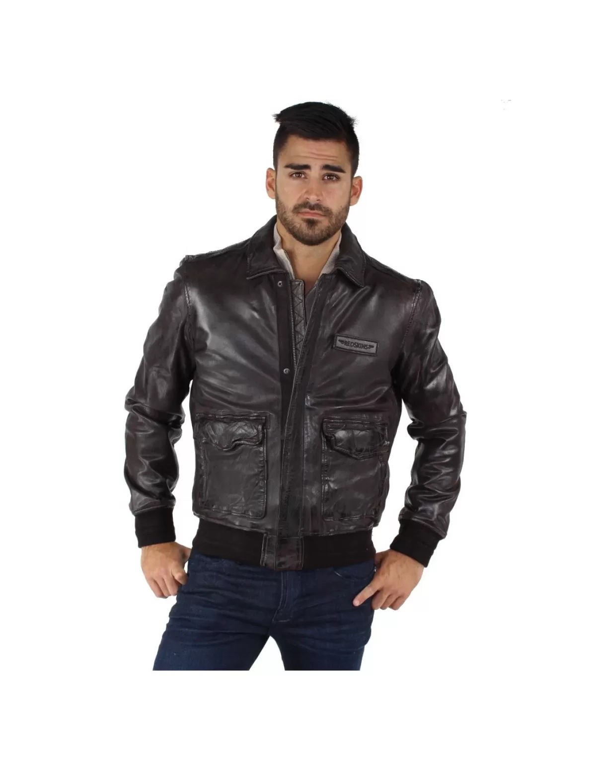 Redskins Pilote Et Teddy Cuir<Blouson Maverick Liverpool en cuir ref 39960 Tgo Marron