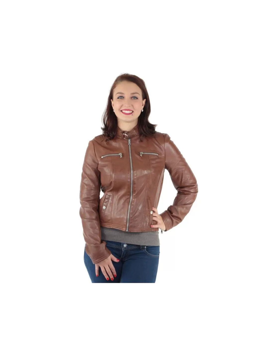 Cheap Blouson Misha Fiesta en cuir ref_35550 Cognac Femme Blouson Cuir Femme