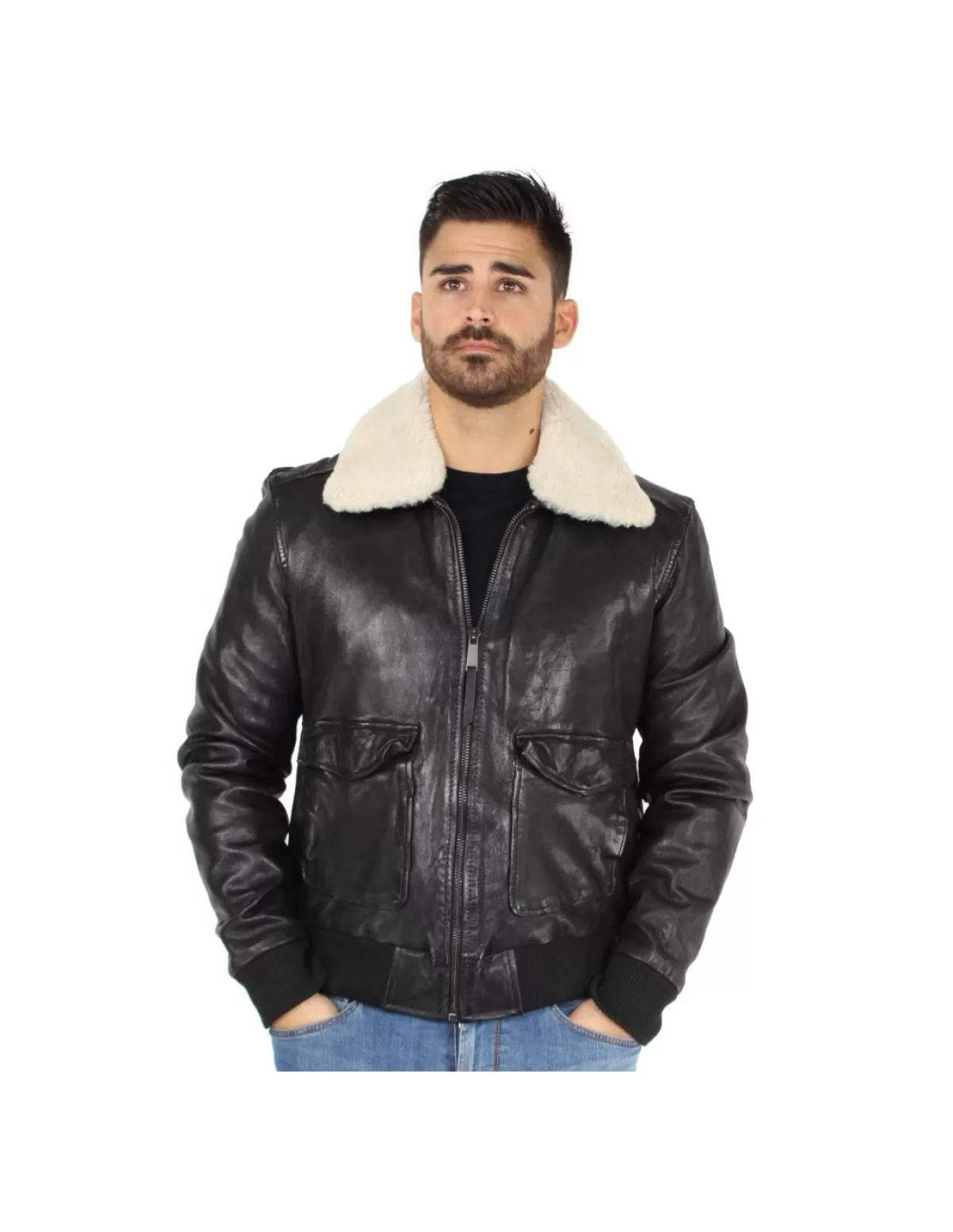 Redskins Pilote Et Teddy Cuir<Blouson Pilot Janeiro en cuir ref 45056 Noir