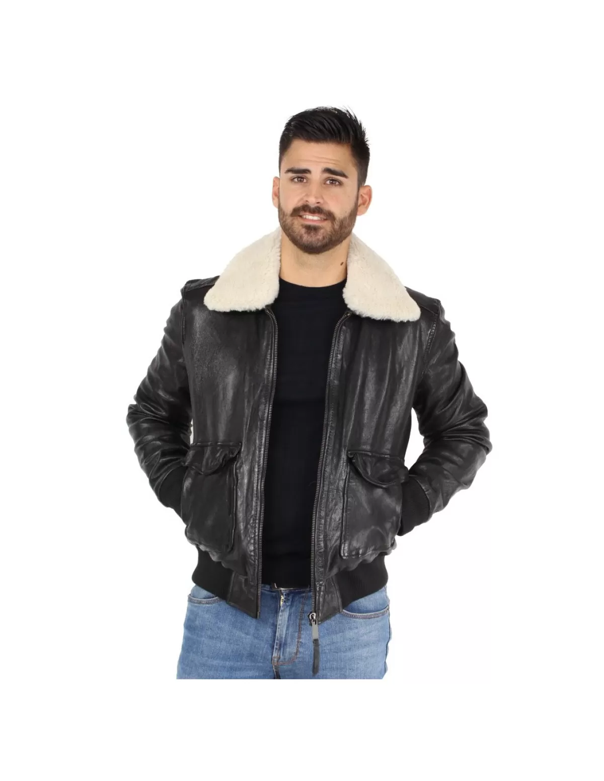 Redskins Pilote Et Teddy Cuir<Blouson Pilot Janeiro en cuir ref 45056 Noir