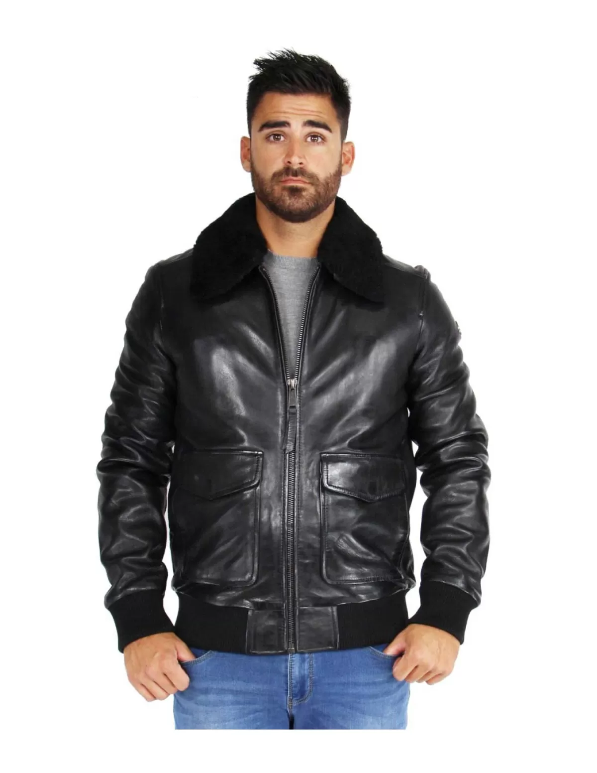 Redskins Pilote Et Teddy Cuir<Blouson Pilot Victory en cuir ref 47651 Noir