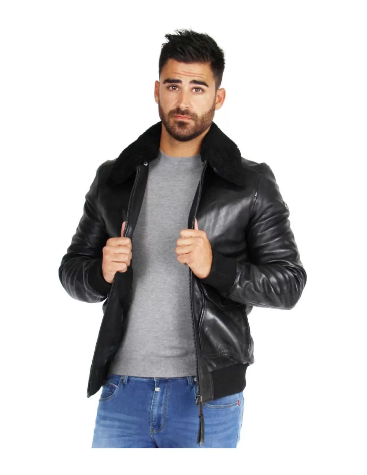 Redskins Pilote Et Teddy Cuir<Blouson Pilot Victory en cuir ref 47651 Noir