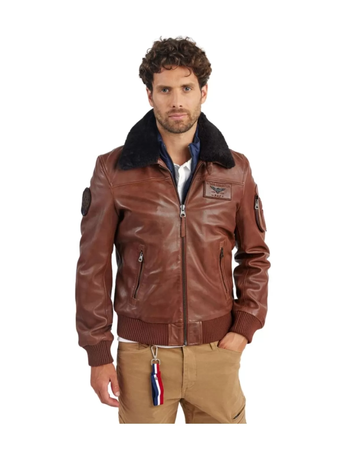 PATROUILLE DE FRANCE Pilote Et Teddy Cuir | Blouson Cuir Homme<Blouson Redskins Rafal Ycon en cuir Ref 42319 Cognac Marron