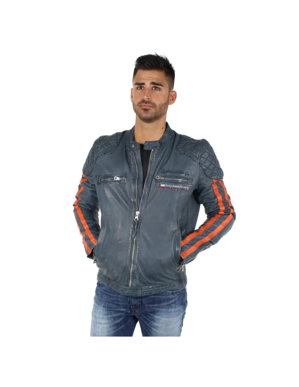 Redskins Blouson Cuir Homme<Blouson Rivas Rocho en cuir ref_trk40375-cobalt Bleu