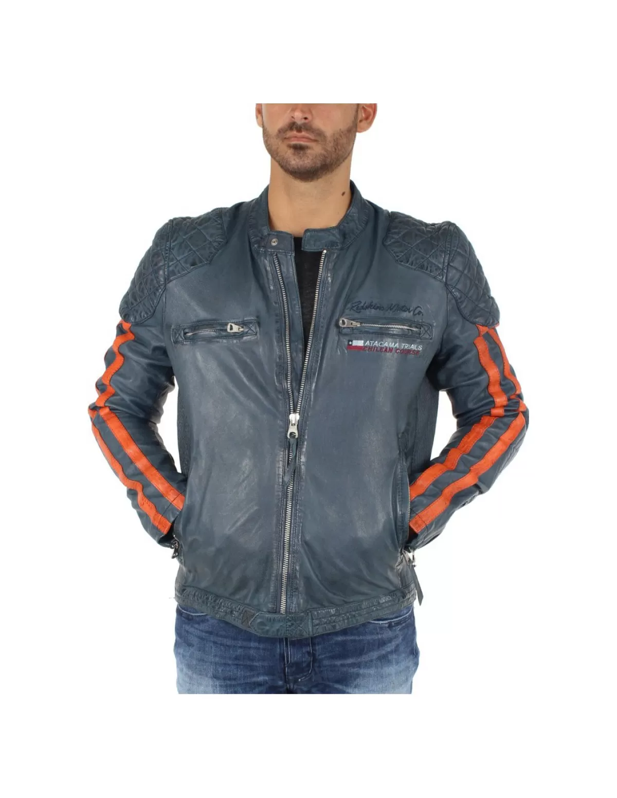 Redskins Blouson Cuir Homme<Blouson Rivas Rocho en cuir ref_trk40375-cobalt Bleu