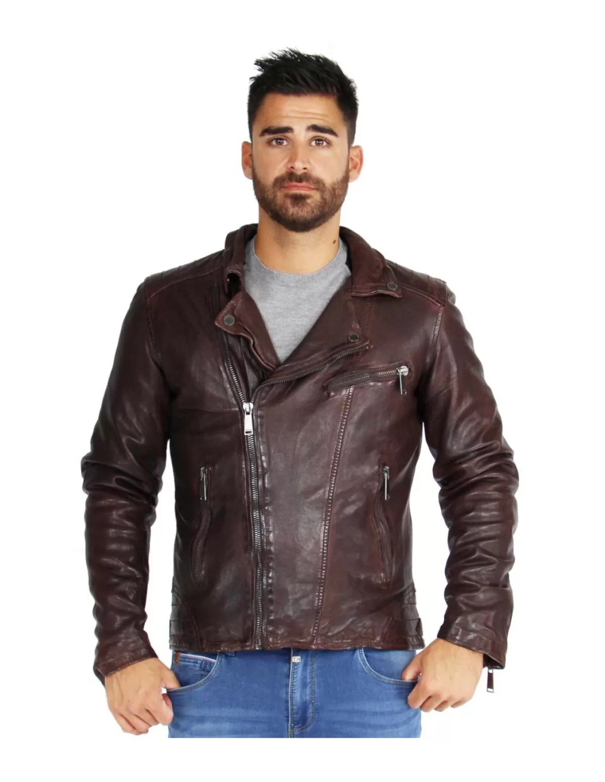 Redskins Style Perfecto Homme<Blouson Scotty Wonder ref 46835 Reddish Brown Marron