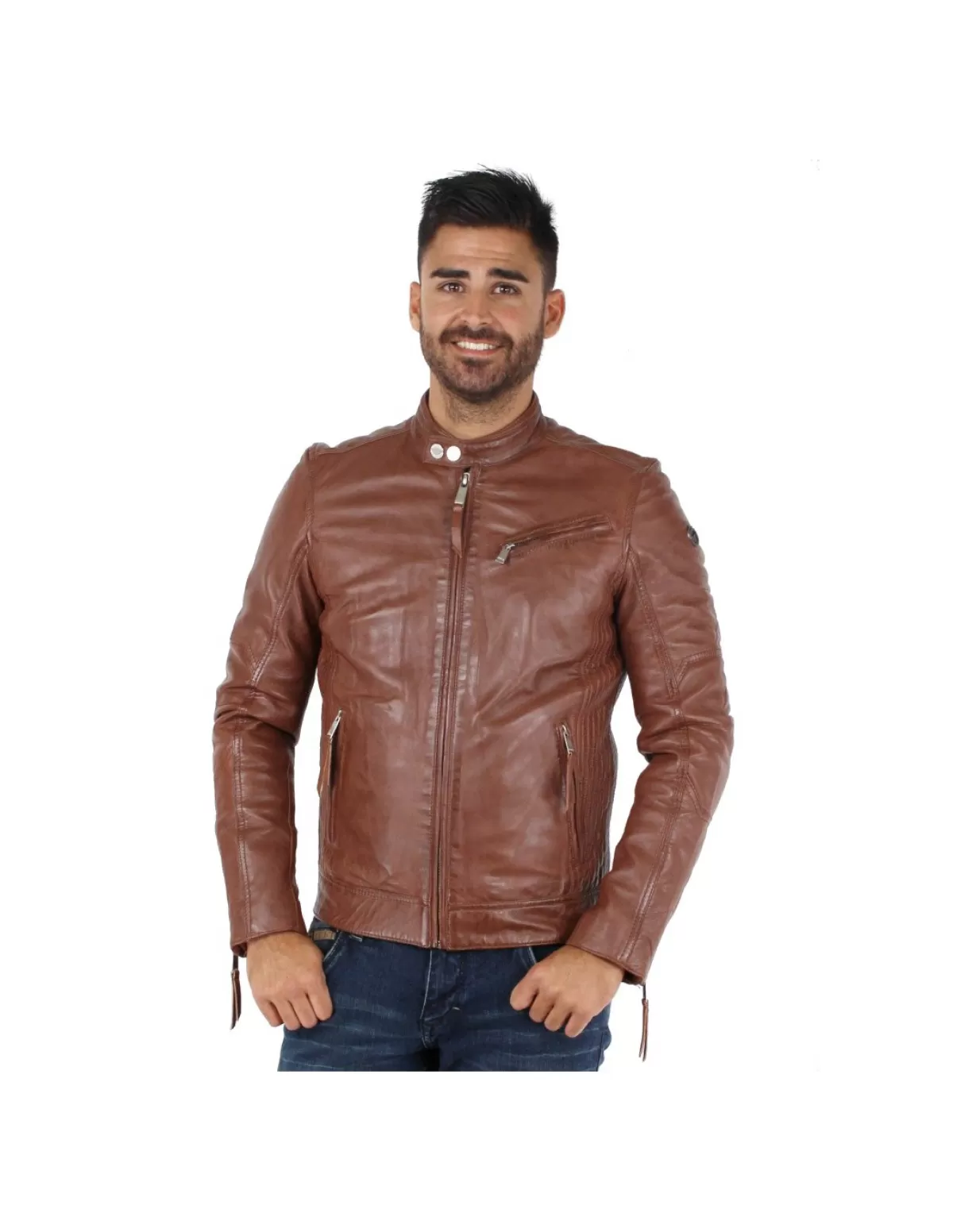 Redskins Blouson Cuir Homme<Blouson Trust Casting en cuir ref_44019 Cognac Marron