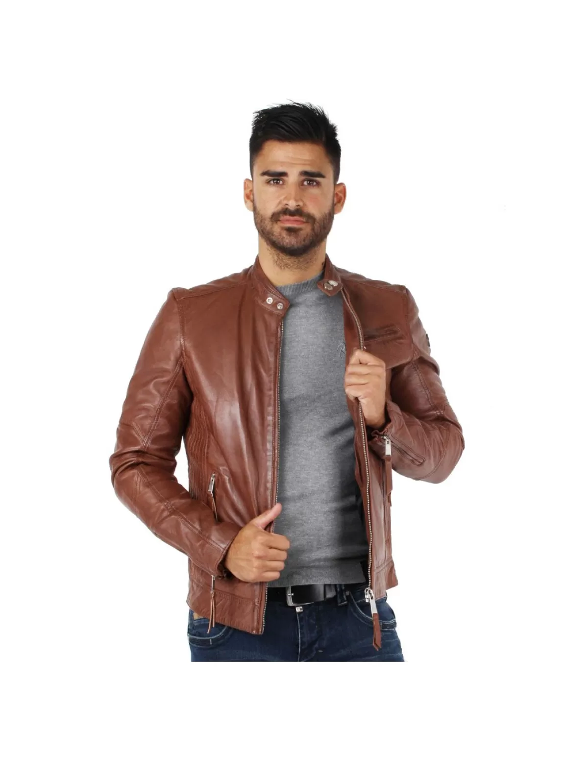 Redskins Blouson Cuir Homme<Blouson Trust Casting en cuir ref_44019 Cognac Marron