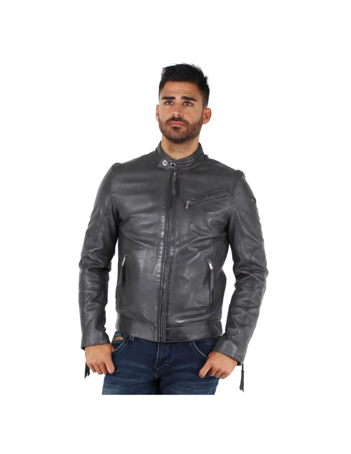 Redskins Blouson Cuir Homme<Blouson Trust Casting en cuir ref_44019 Elephant Gris