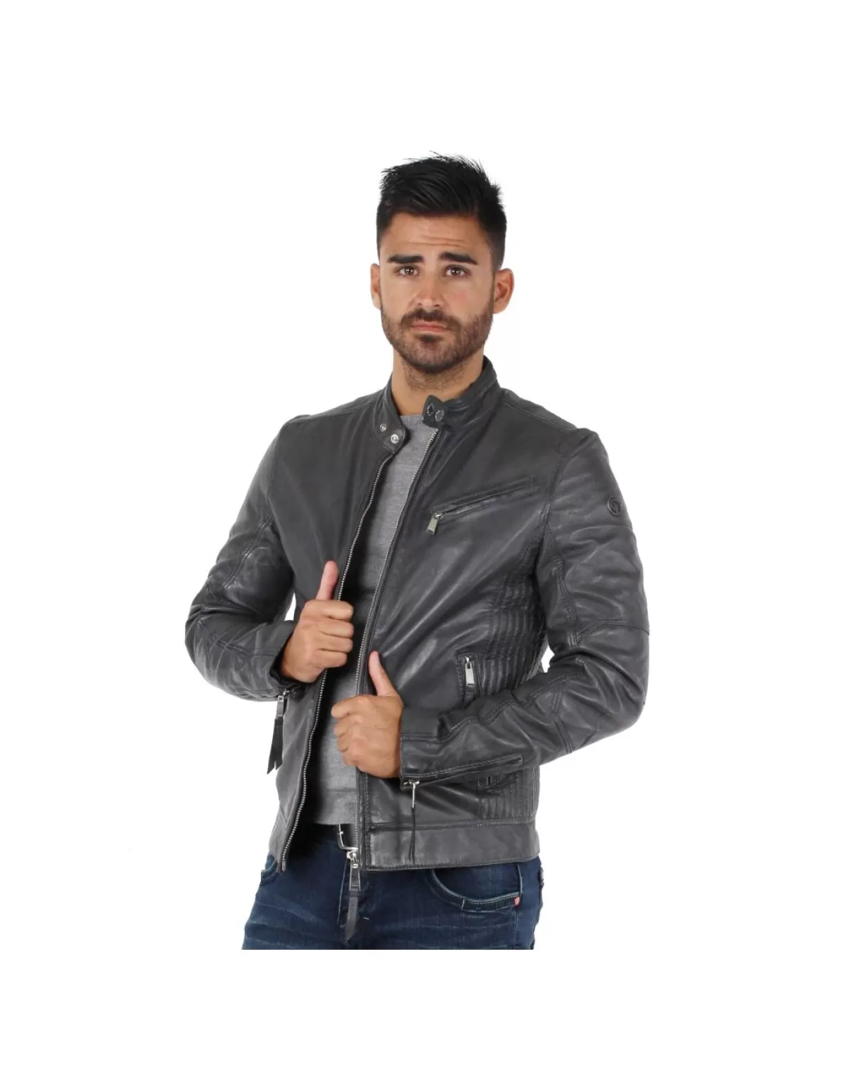 Redskins Blouson Cuir Homme<Blouson Trust Casting en cuir ref_44019 Elephant Gris