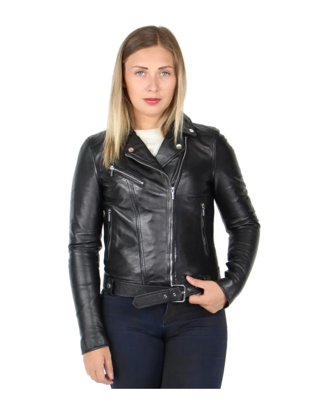 Best Blouson Rose Garden en cuir ref_50144 Noir Femme Style Perfecto Femme