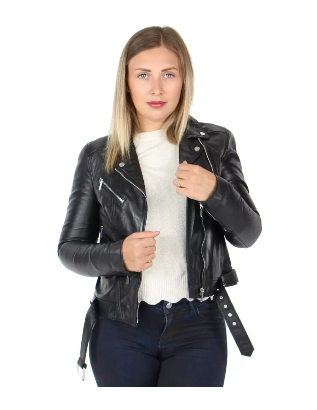 Best Blouson Rose Garden en cuir ref_50144 Noir Femme Style Perfecto Femme