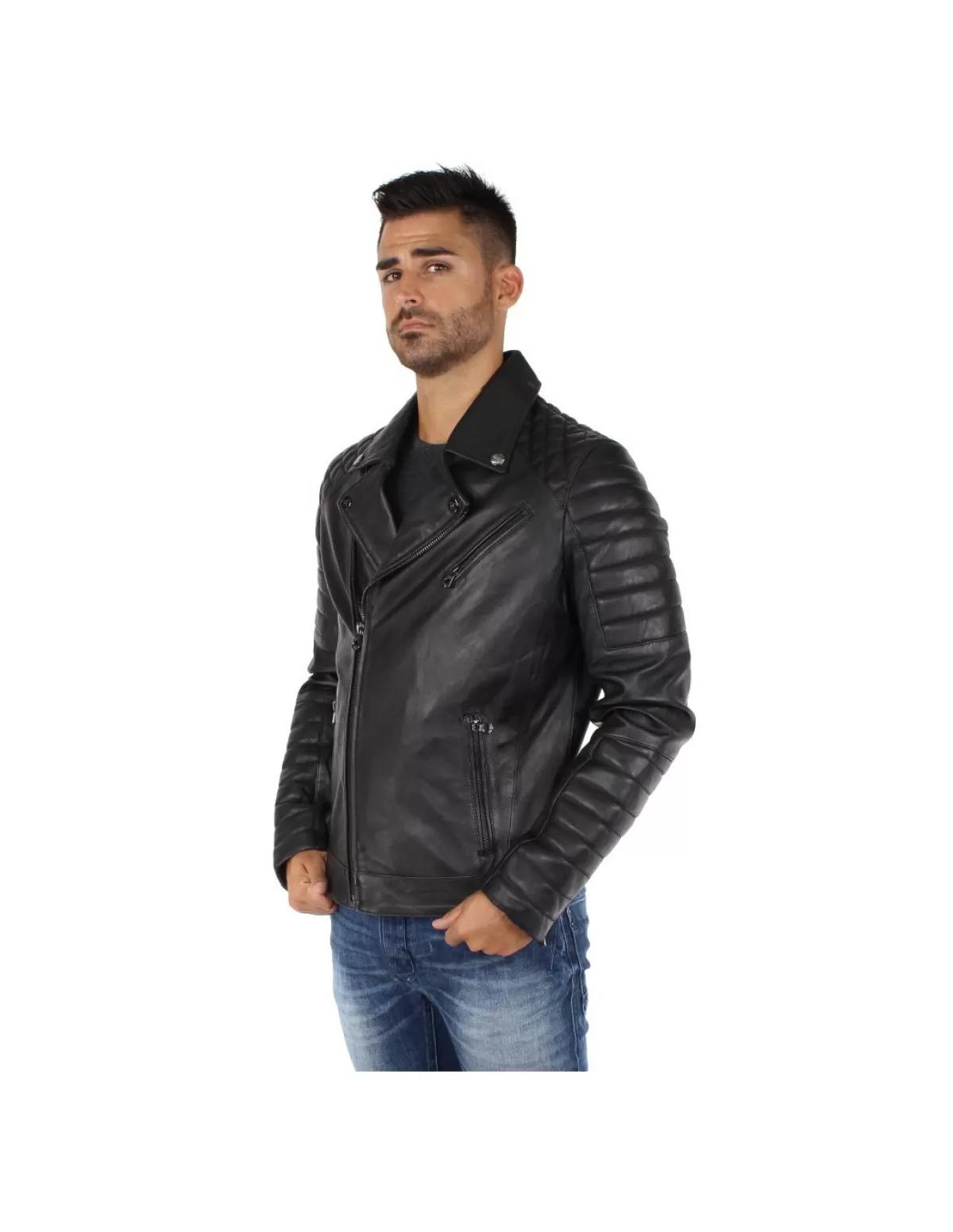 Daytona Style Perfecto Homme<Blouson style perfecto en cuir ref_day41887 Noir