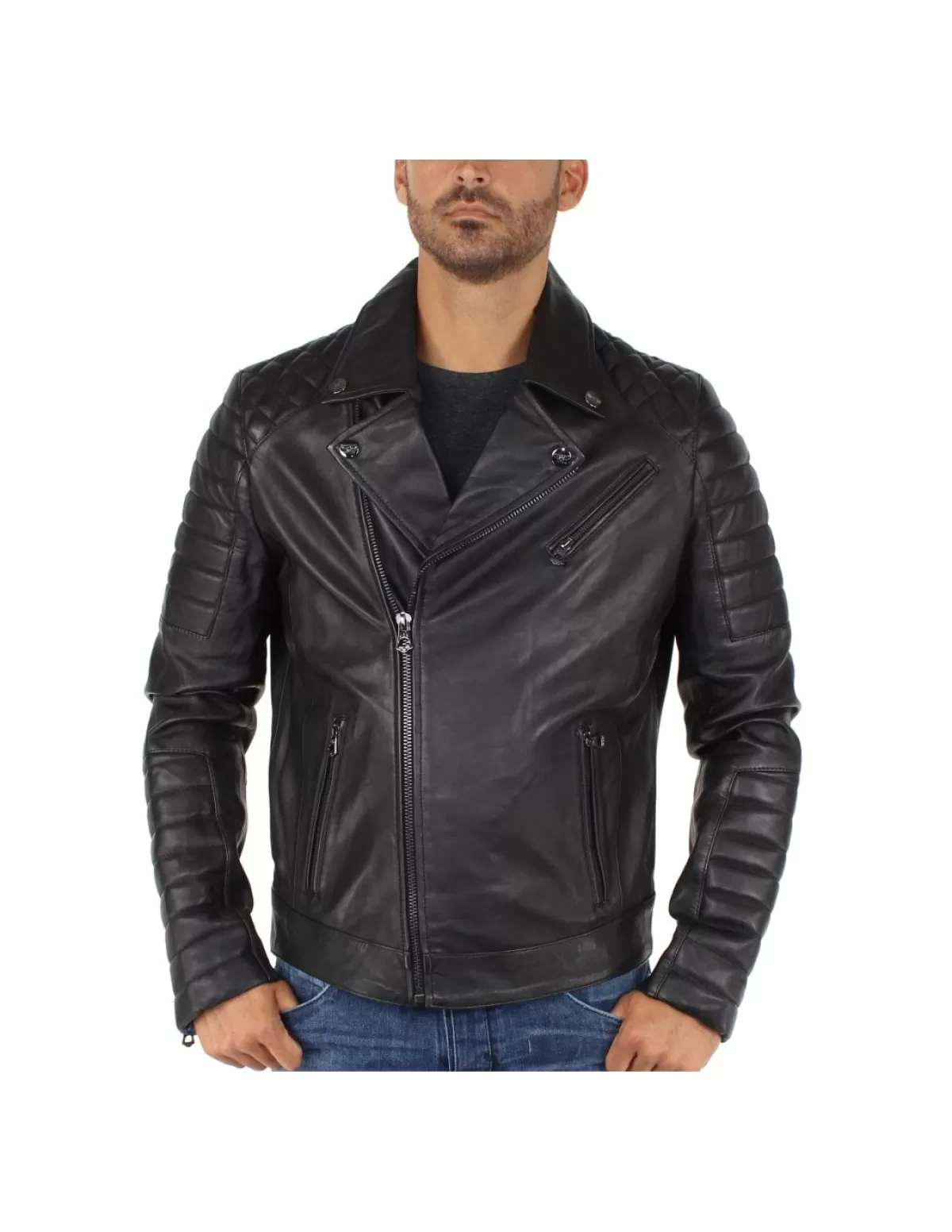 Daytona Style Perfecto Homme<Blouson style perfecto en cuir ref_day41887 Noir