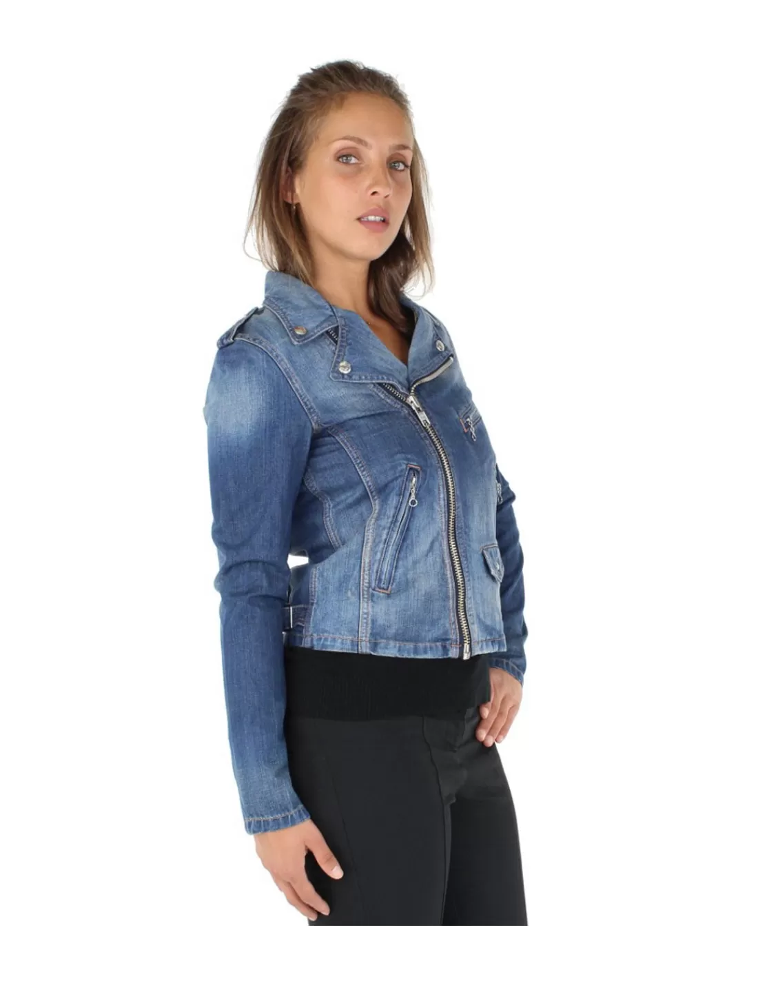 Outlet Blouson style perfecto ref_41820 Blue Rain Femme Blousons - Vestes Textile Femme | Style Perfecto Femme