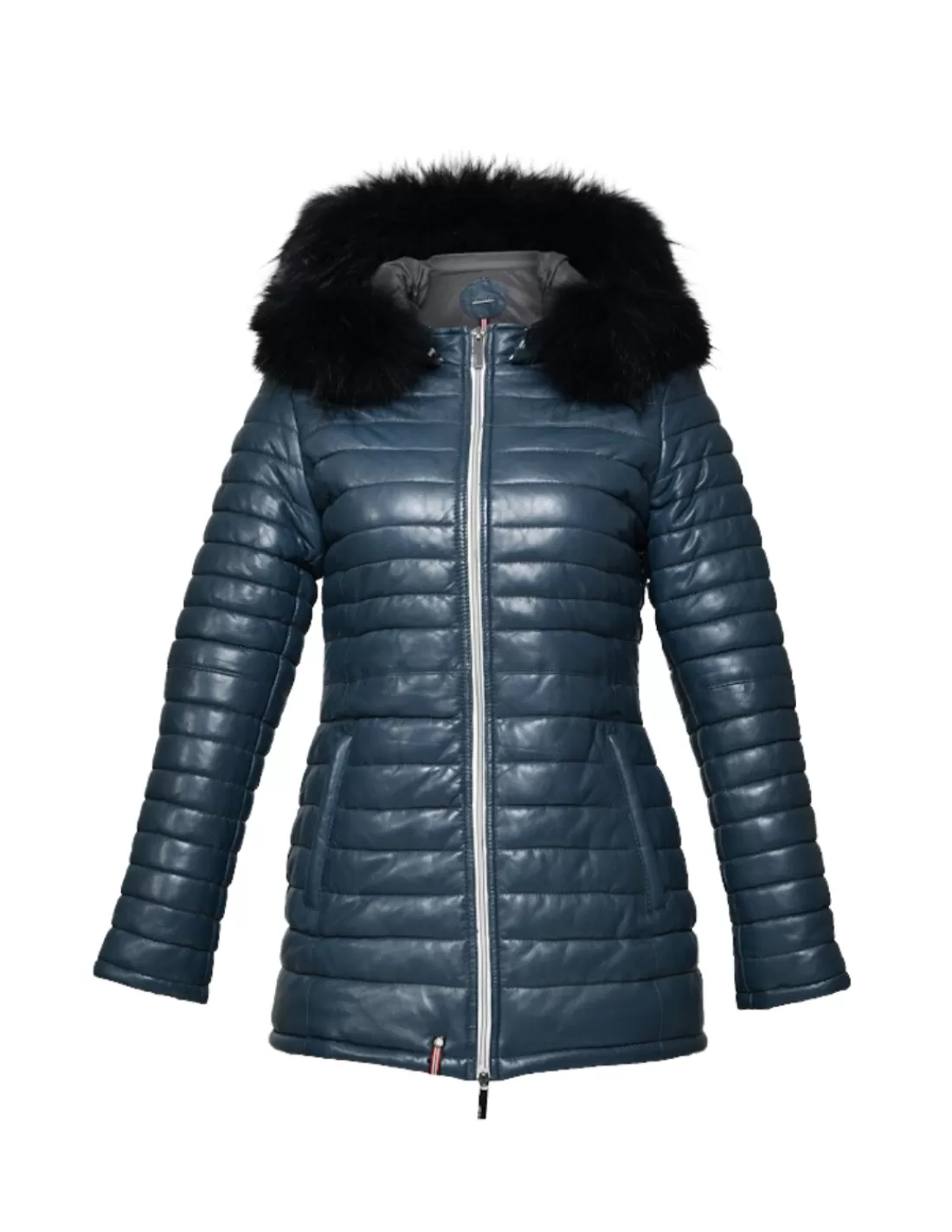 New Doudoune longue en cuir Ref 38126 Poppy 1 Petrole Femme Doudoune Femme | Manteau Cuir Femme