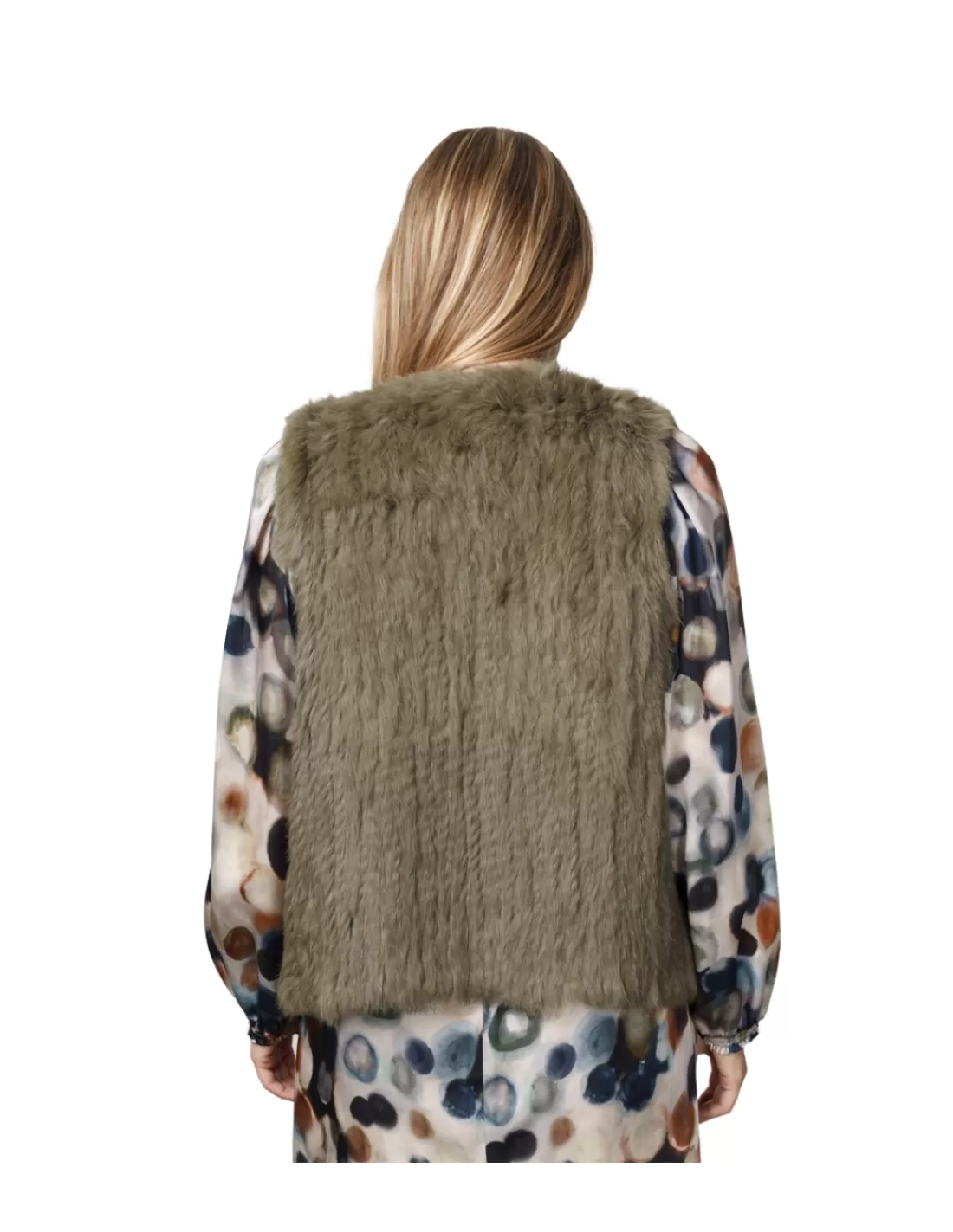 Sale Gilet sans manches en fourrure femme Ref 42156 Kaki Femme Gilet Et Poncho Fourrure