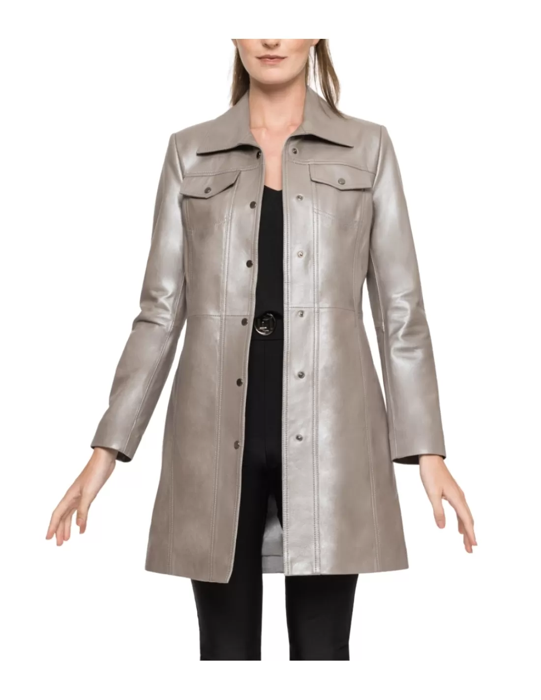 Store Manteau en Cuir Akhésa Ref 54615 Silver Femme Manteau Cuir Femme