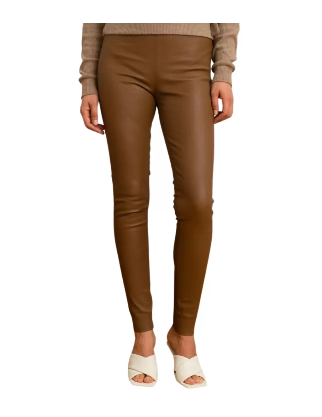 Sale Pantalon legging en cuir femme Ref 57907 0510 Fauve Femme Pantalon - Short Cuir Femme