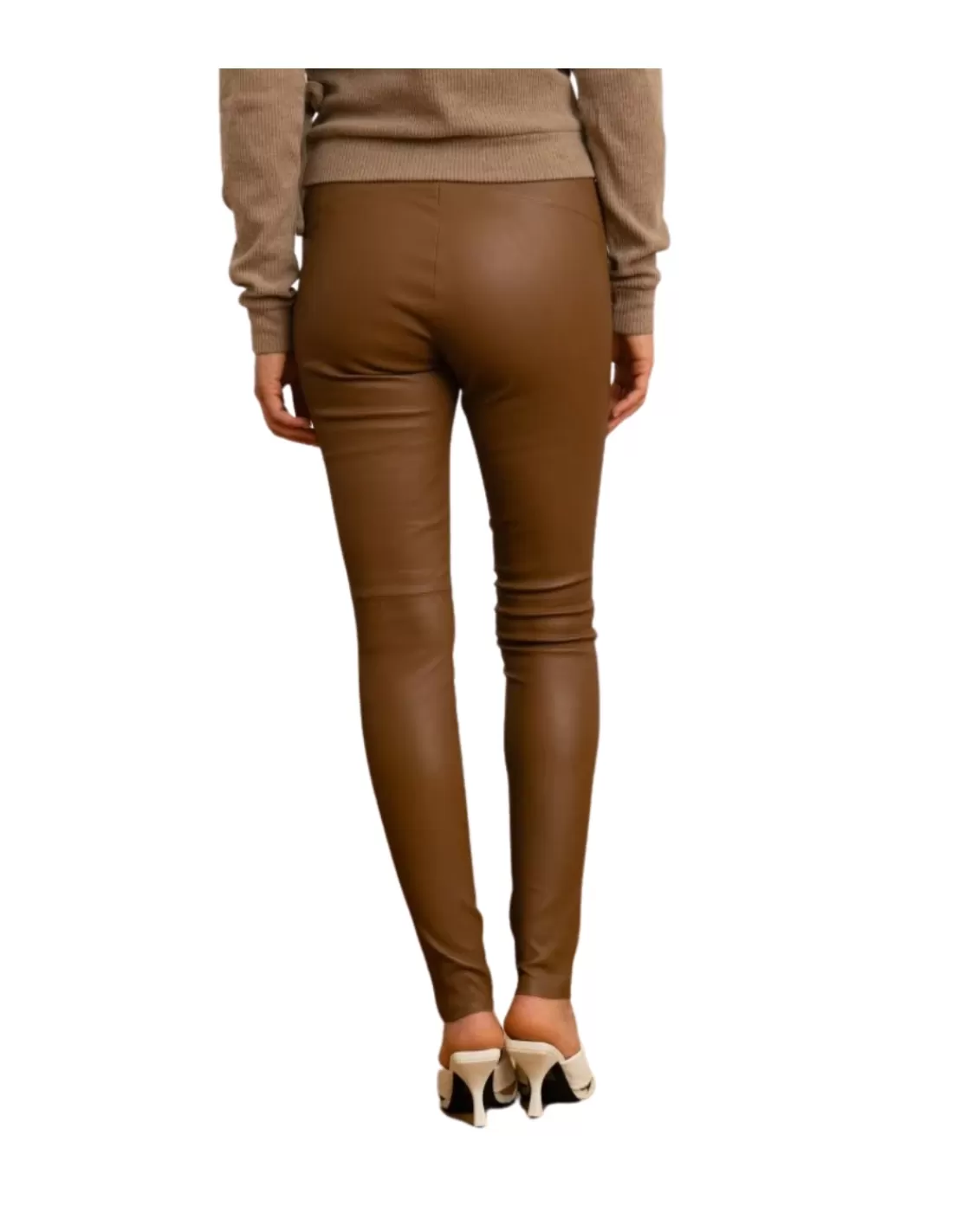 Sale Pantalon legging en cuir femme Ref 57907 0510 Fauve Femme Pantalon - Short Cuir Femme