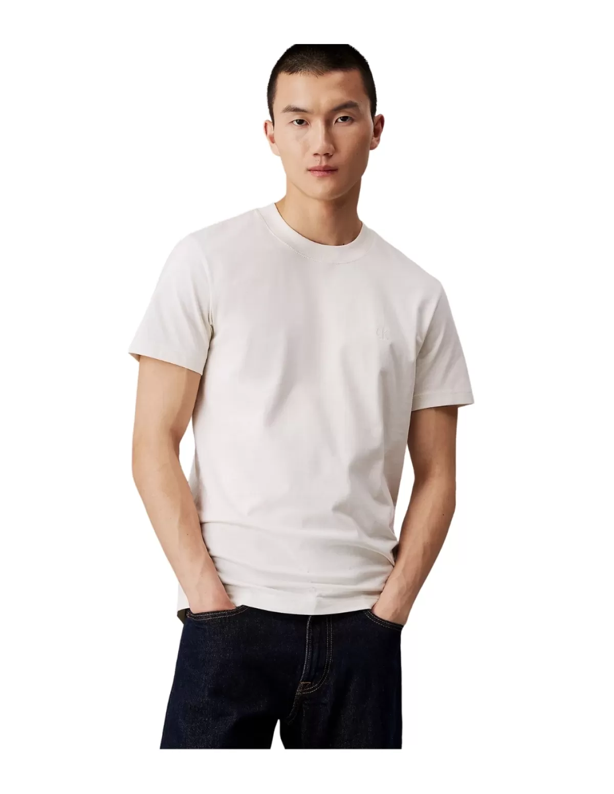 Calvin Klein Jeans Tee-shirt - Polo Homme<T shirt Ref 64486 YBI Ecru