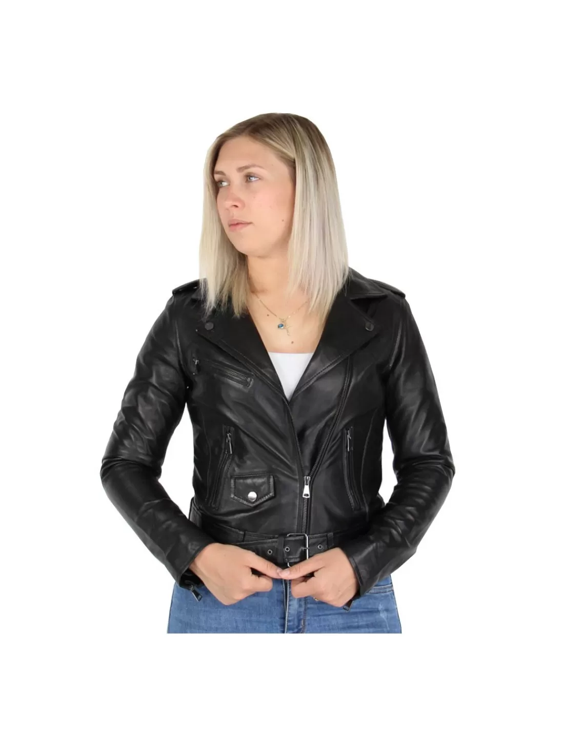 Sale Veste en cuir agneau ref_46489 Femme Style Perfecto Femme