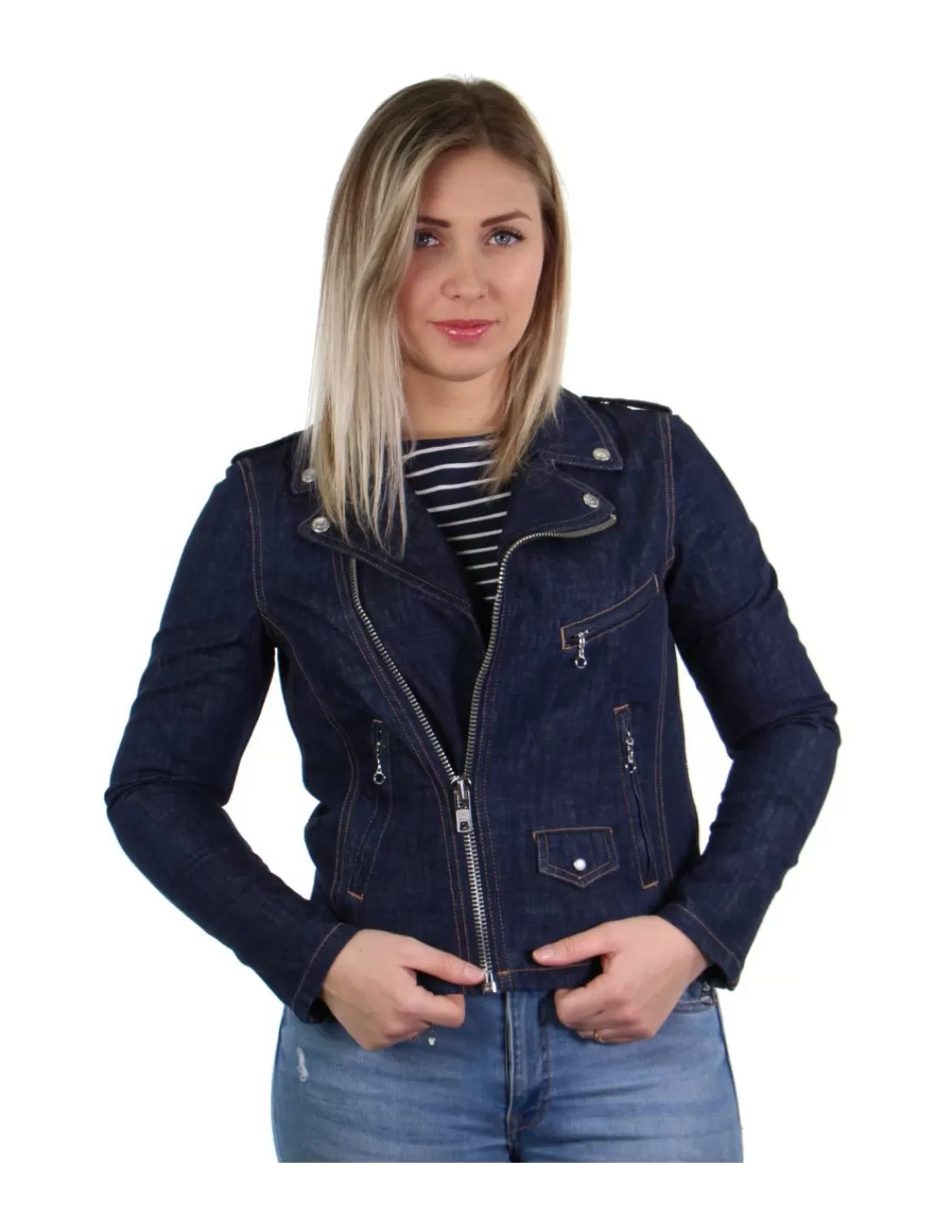 Best Sale Veste en jean ref_48604 Indigo Femme Blousons - Vestes Textile Femme | Style Perfecto Femme